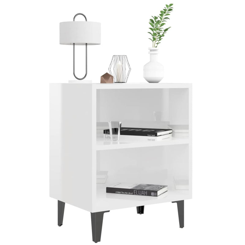 Bed Cabinets with Metal Legs 2 pcs High Gloss White 40x30x50 cm