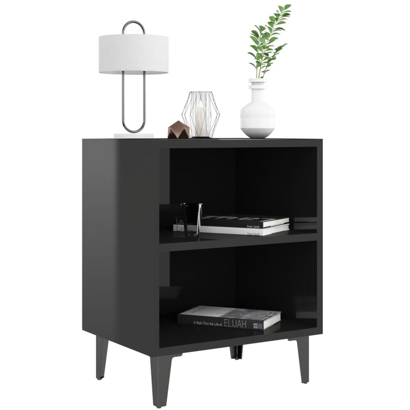 Bed Cabinets with Metal Legs 2 pcs High Gloss Black 40x30x50 cm