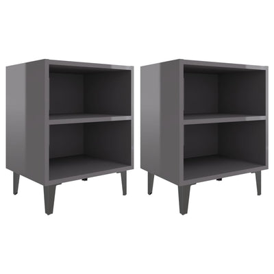 Bed Cabinets with Metal Legs 2 pcs High Gloss Grey 40x30x50 cm