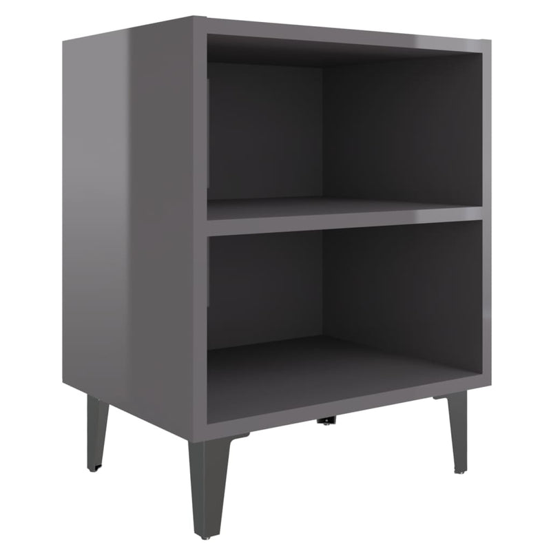 Bed Cabinets with Metal Legs 2 pcs High Gloss Grey 40x30x50 cm