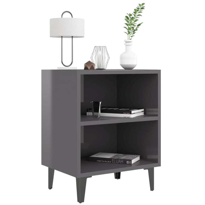 Bed Cabinets with Metal Legs 2 pcs High Gloss Grey 40x30x50 cm