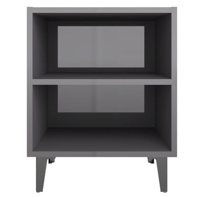 Bed Cabinets with Metal Legs 2 pcs High Gloss Grey 40x30x50 cm