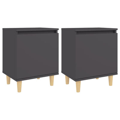 Bed Cabinets with Solid Wood Legs 2 pcs Grey 40x30x50 cm