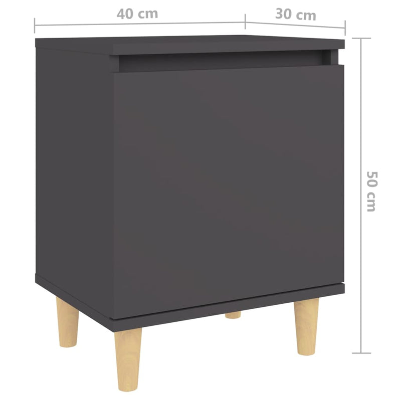 Bed Cabinets with Solid Wood Legs 2 pcs Grey 40x30x50 cm