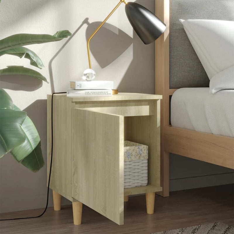 Bed Cabinet with Solid Wood Legs Sonoma Oak 40x30x50 cm