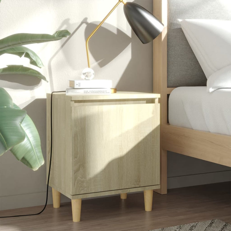 Bed Cabinet with Solid Wood Legs Sonoma Oak 40x30x50 cm