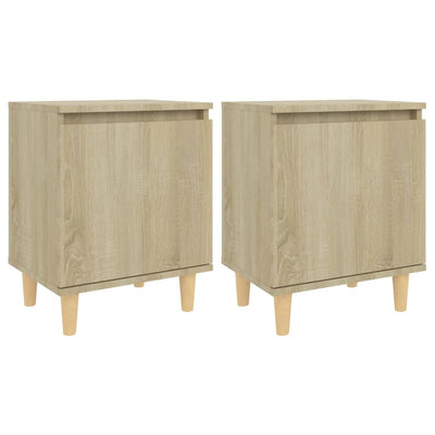 Bed Cabinets with Solid Wood Legs 2 pcs Sonoma Oak 40x30x50 cm