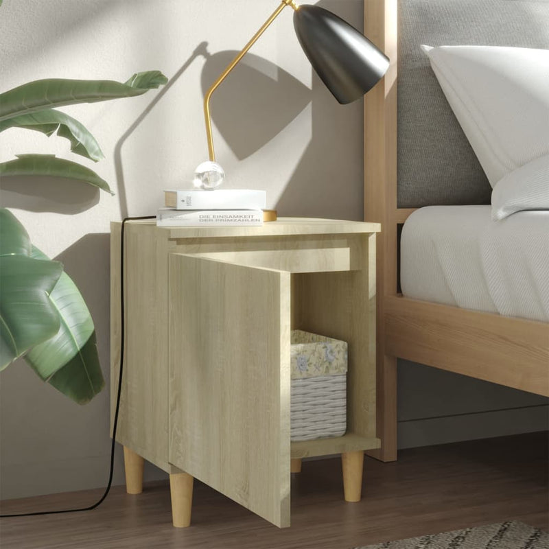 Bed Cabinets with Solid Wood Legs 2 pcs Sonoma Oak 40x30x50 cm