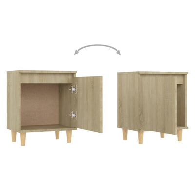 Bed Cabinets with Solid Wood Legs 2 pcs Sonoma Oak 40x30x50 cm