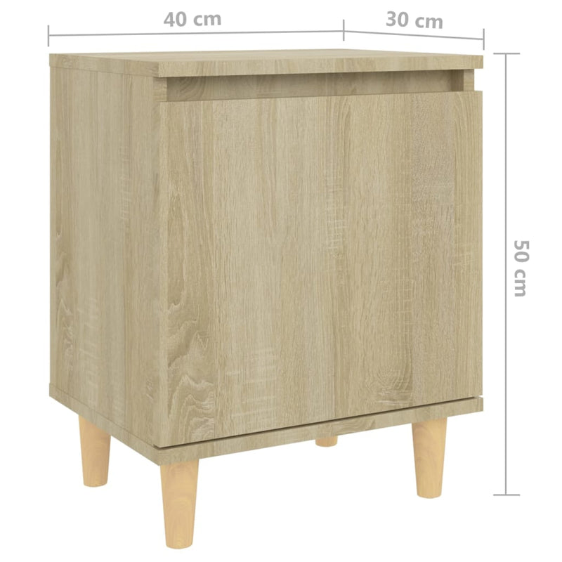 Bed Cabinets with Solid Wood Legs 2 pcs Sonoma Oak 40x30x50 cm