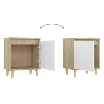 Bed Cabinet with Solid Wood Legs Sonoma Oak & White 40x30x50cm