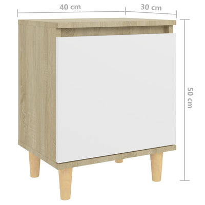 Bed Cabinet with Solid Wood Legs Sonoma Oak & White 40x30x50cm