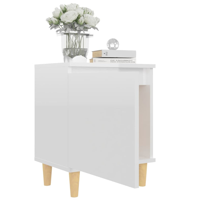 Bed Cabinet  with Solid Wood Legs High Gloss White 40x30x50cm