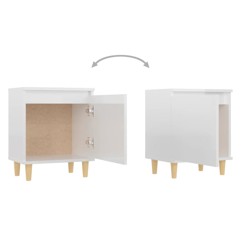 Bed Cabinet  with Solid Wood Legs High Gloss White 40x30x50cm