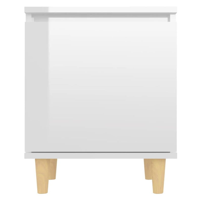 Bed Cabinet  with Solid Wood Legs High Gloss White 40x30x50cm