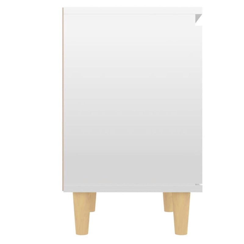 Bed Cabinet  with Solid Wood Legs High Gloss White 40x30x50cm