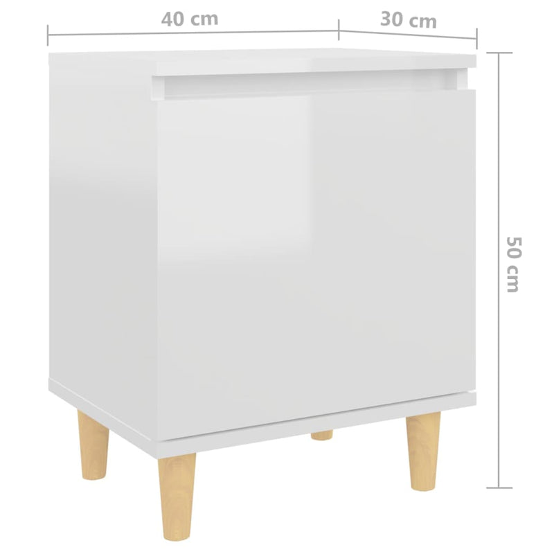 Bed Cabinet  with Solid Wood Legs High Gloss White 40x30x50cm