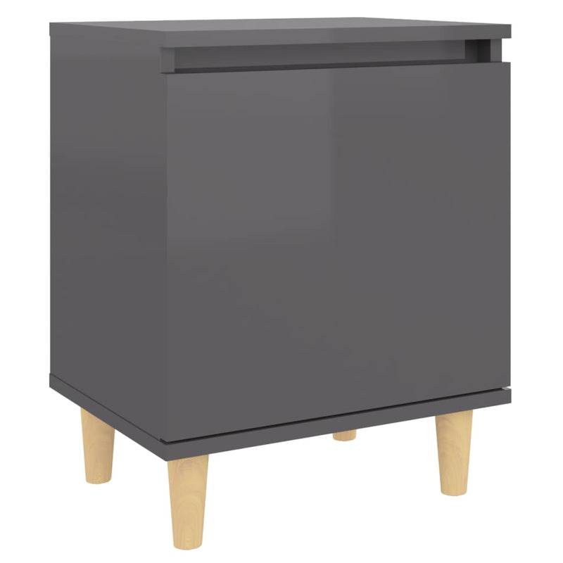 Bed Cabinet with Solid Wood Legs High Gloss Grey 40x30x50 cm