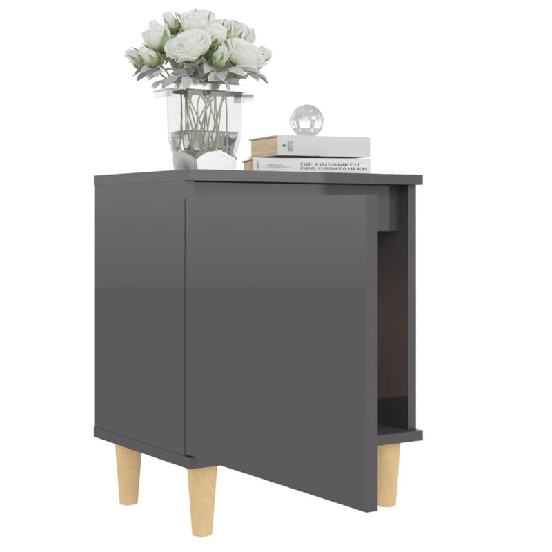 Bed Cabinet with Solid Wood Legs High Gloss Grey 40x30x50 cm