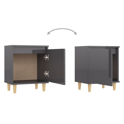 Bed Cabinet with Solid Wood Legs High Gloss Grey 40x30x50 cm