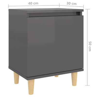 Bed Cabinet with Solid Wood Legs High Gloss Grey 40x30x50 cm