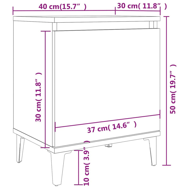 Bed Cabinet with Metal Legs White 40x30x50 cm