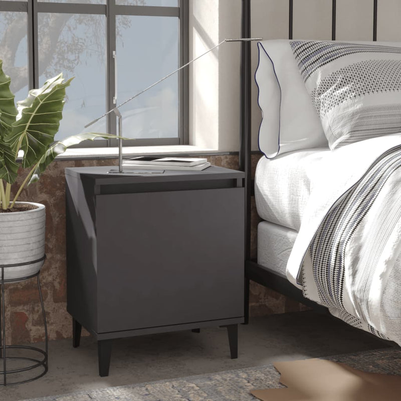 Bed Cabinet with Metal Legs Grey