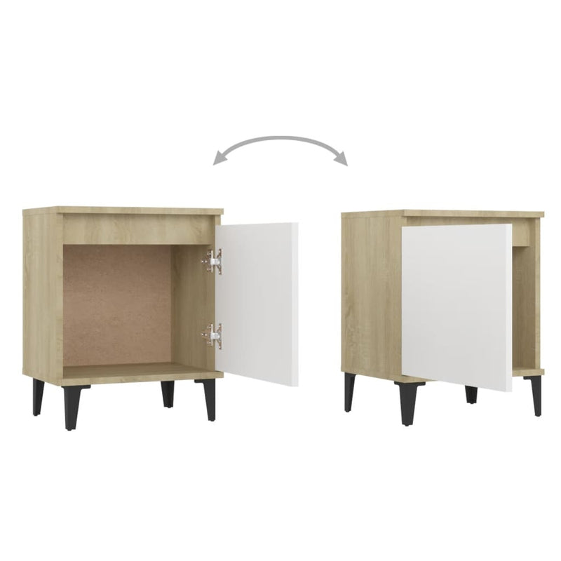 Bed Cabinet with Metal Legs Sonoma Oak and White 40x30x50 cm