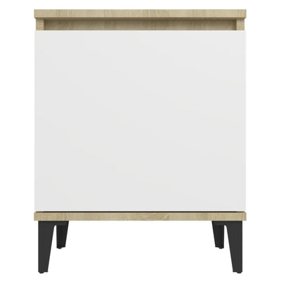 Bed Cabinet with Metal Legs Sonoma Oak and White 40x30x50 cm