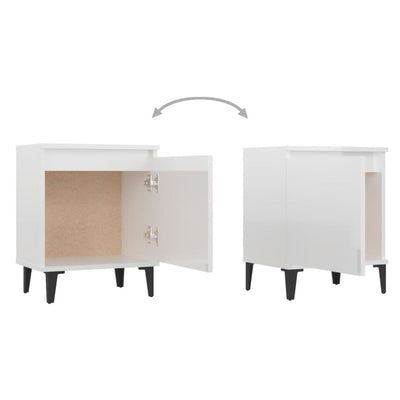 Bed Cabinet with Metal Legs High Gloss White 40x30x50 cm