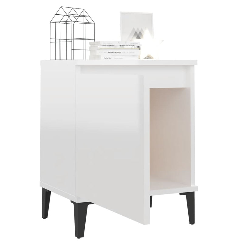 Bed Cabinet with Metal Legs High Gloss White