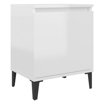 Bed Cabinet with Metal Legs High Gloss White