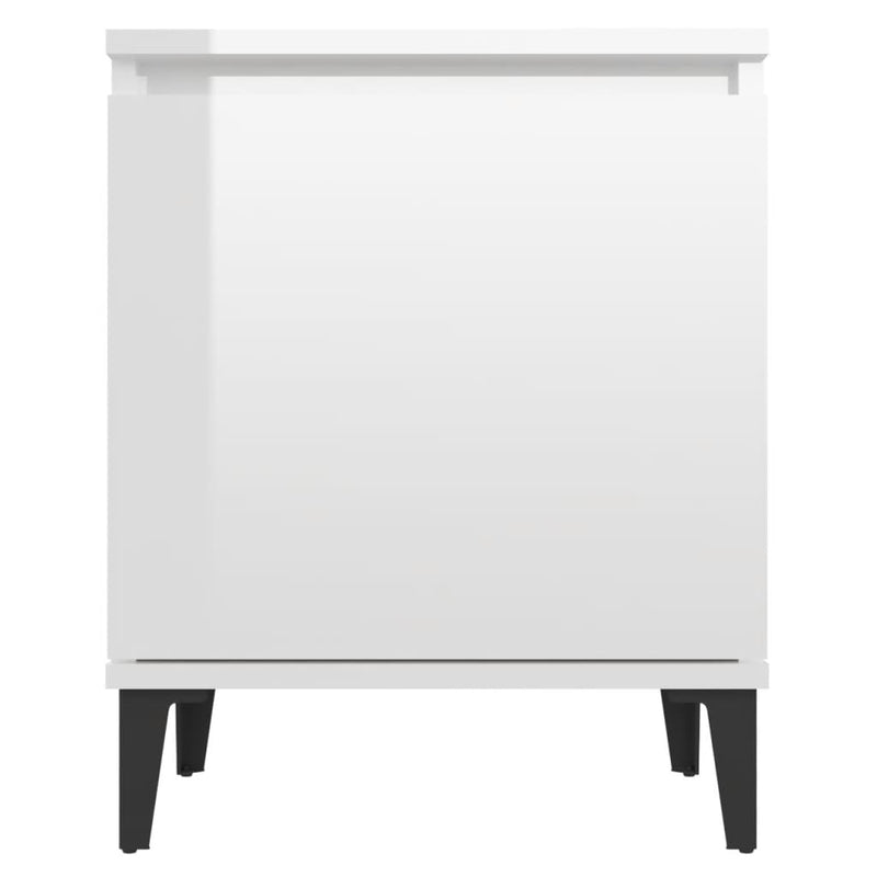 Bed Cabinet with Metal Legs High Gloss White