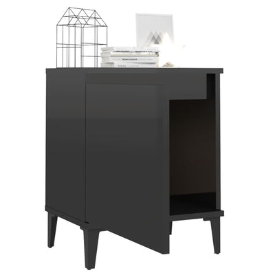 Bed Cabinet with Metal Legs High Gloss Black