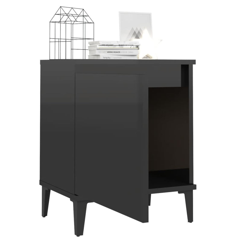 Bed Cabinet with Metal Legs High Gloss Black