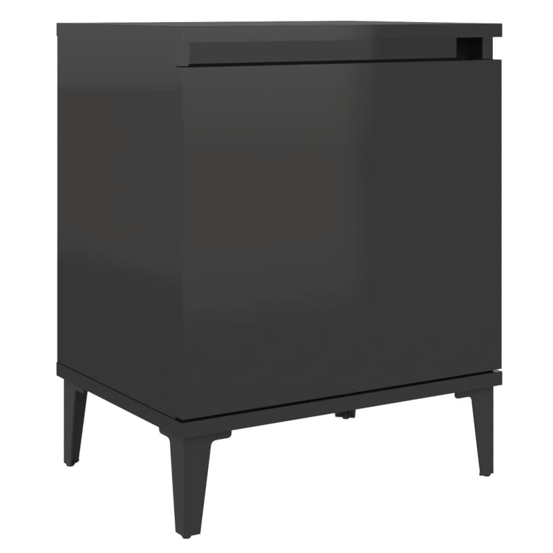 Bed Cabinet with Metal Legs High Gloss Black