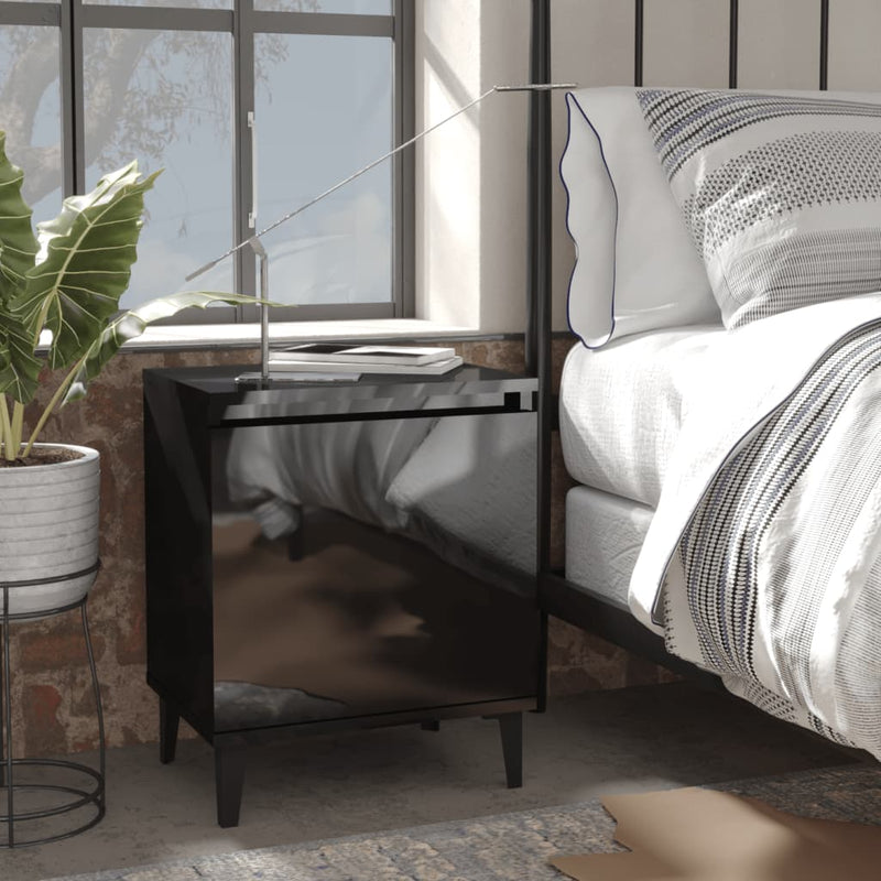 Bed Cabinet with Metal Legs High Gloss Black