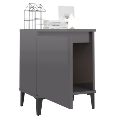 Bed Cabinet with Metal Legs High Gloss Grey 40x30x50 cm