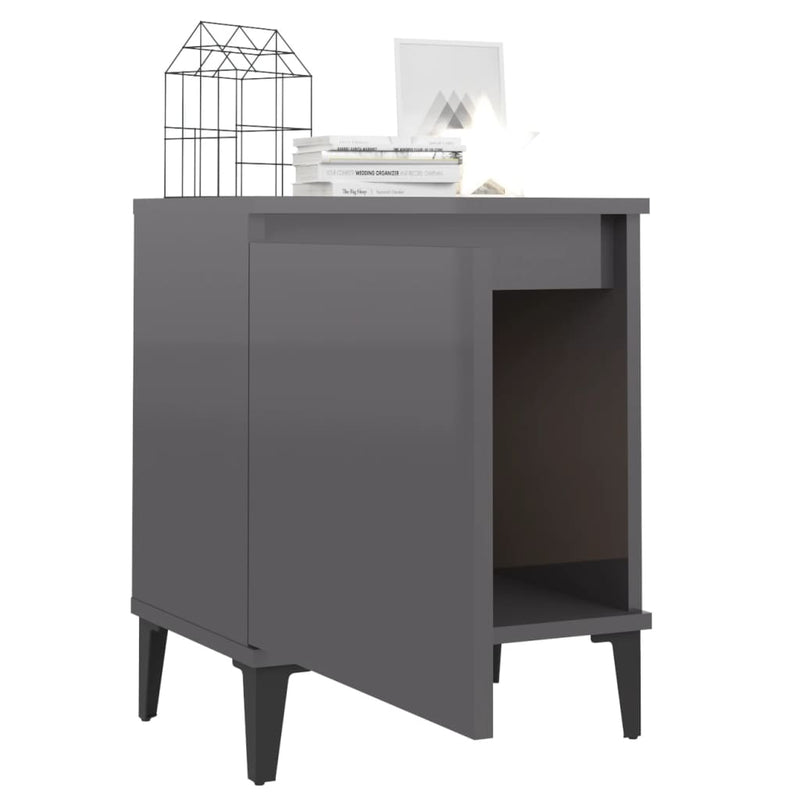 Bed Cabinet with Metal Legs High Gloss Grey 40x30x50 cm