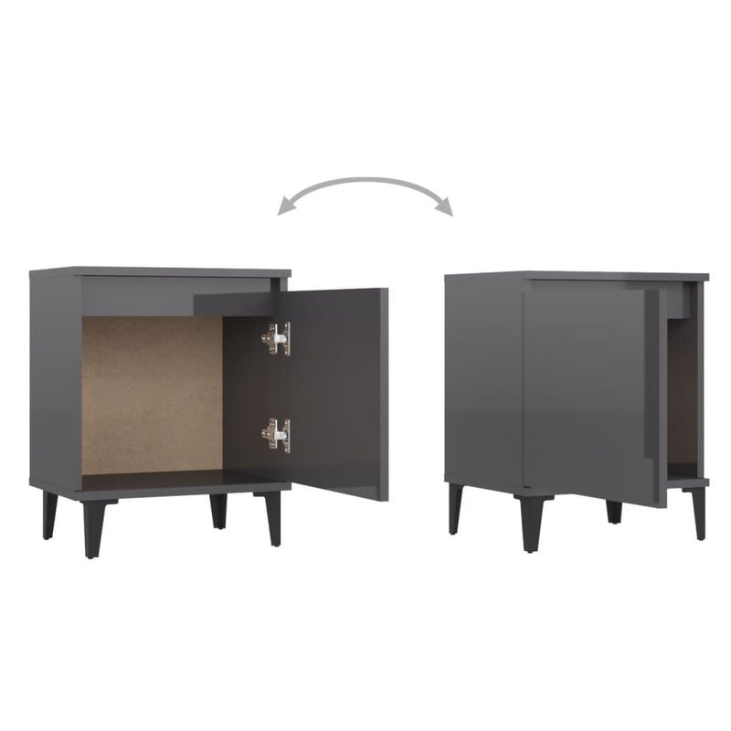 Bed Cabinet with Metal Legs High Gloss Grey 40x30x50 cm