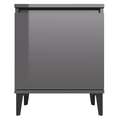 Bed Cabinet with Metal Legs High Gloss Grey 40x30x50 cm