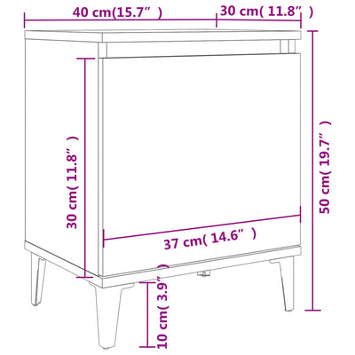 Bed Cabinet with Metal Legs High Gloss Grey 40x30x50 cm