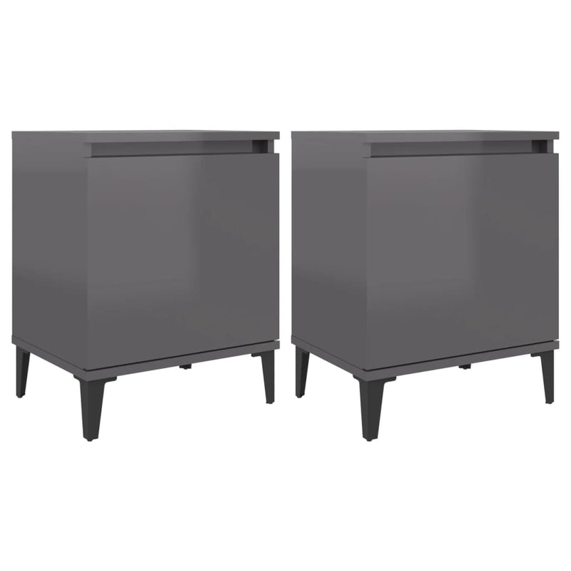 Bed Cabinet with Metal Legs High Gloss Grey