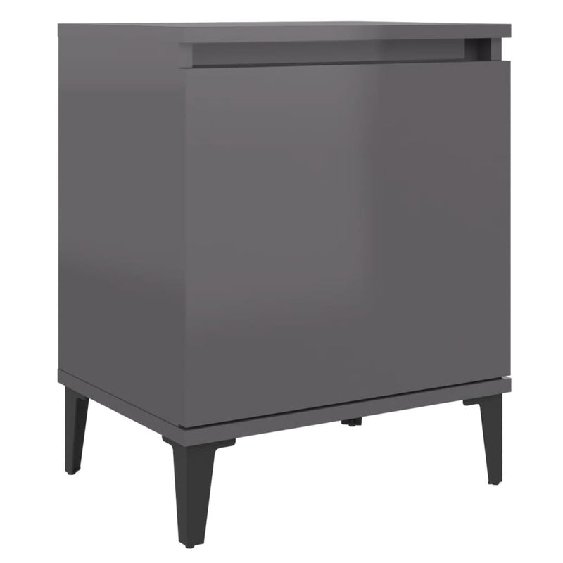 Bed Cabinet with Metal Legs High Gloss Grey