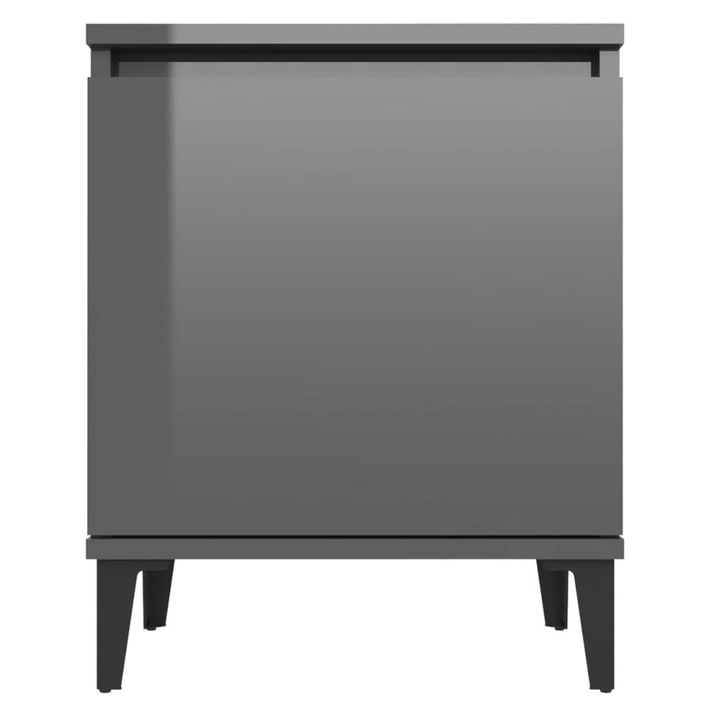 Bed Cabinet with Metal Legs High Gloss Grey