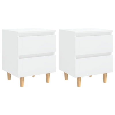 Bed Cabinets & Pinewood Legs 2 pcs High Gloss White 40x35x50cm