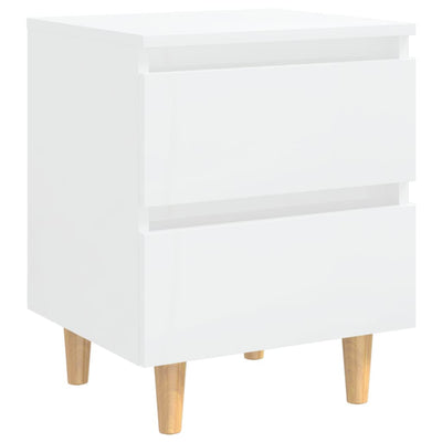 Bed Cabinets & Pinewood Legs 2 pcs High Gloss White 40x35x50cm