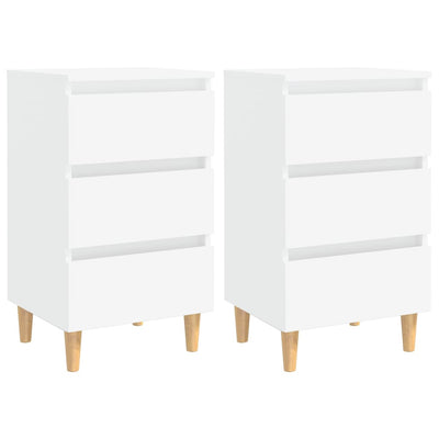 Bed Cabinets with Solid Wood Legs 2 pcs White 40x35x69 cm