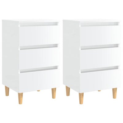 Bed Cabinets & Wood Legs 2 pcs High Gloss White 40x35x69cm