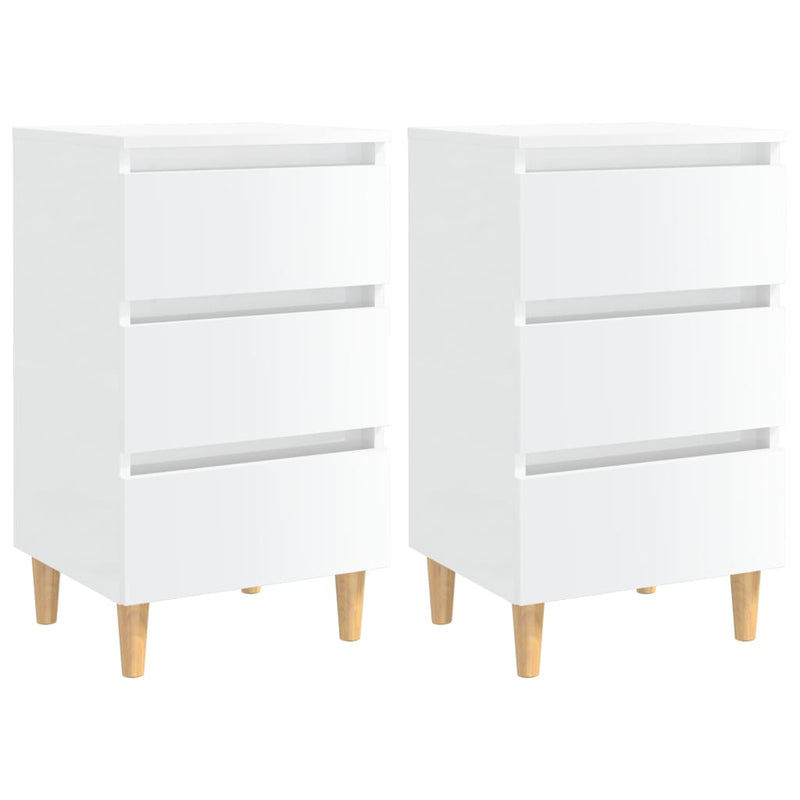 Bed Cabinets & Wood Legs 2 pcs High Gloss White 40x35x69cm